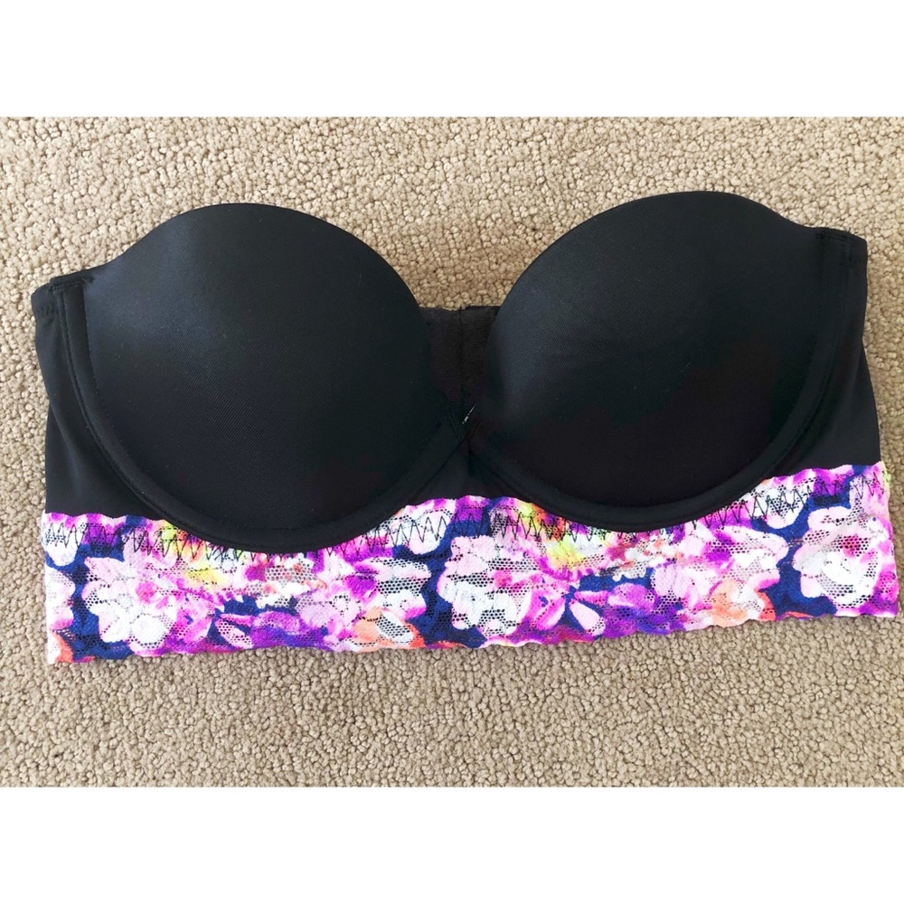 NWOT Black w/ Floral Lace Push-Up Bra Bandeau